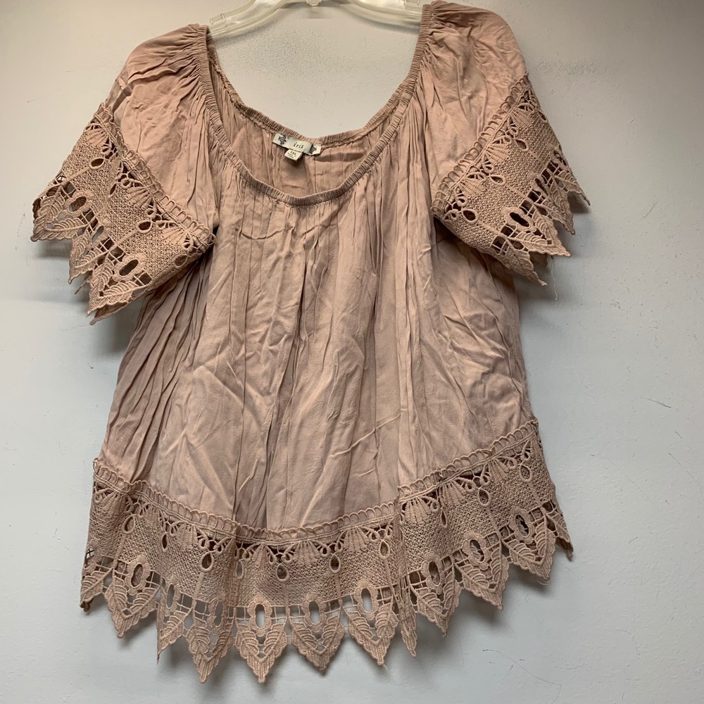 Iris Blouse Womens 1XL Mauve Excellent Crochet Lace Off Shoulder Boho IT7550PL
